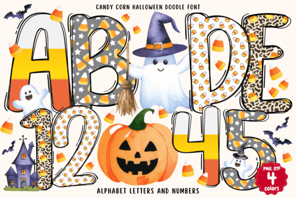 Candy Corn Halloween Doodle: Color Fonts for Local Business Branding