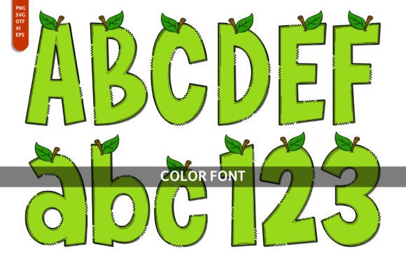 Green Apple Color Fonts for Handmade Design